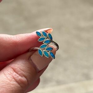 Blue Opal Leaf Wrap Around Ring Size 8